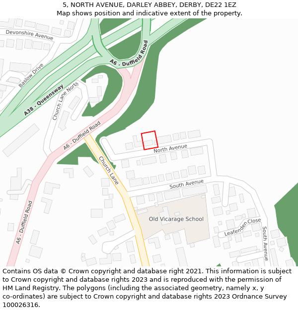 5, NORTH AVENUE, DARLEY ABBEY, DERBY, DE22 1EZ: Location map and indicative extent of plot