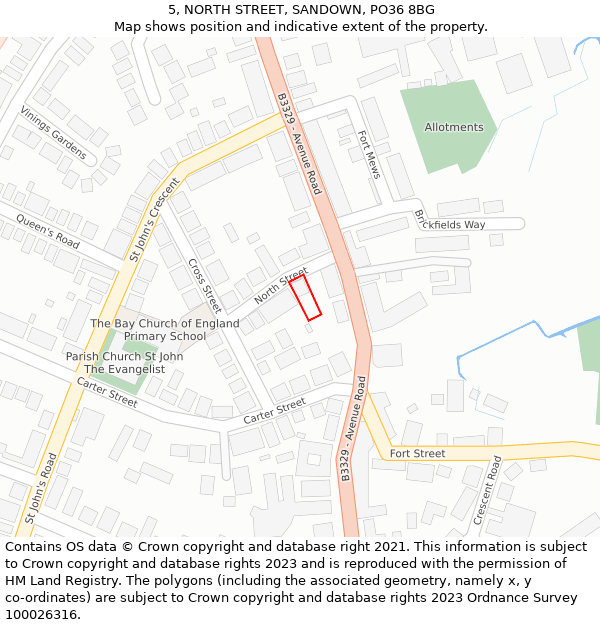 5, NORTH STREET, SANDOWN, PO36 8BG: Location map and indicative extent of plot