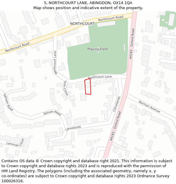 5, NORTHCOURT LANE, ABINGDON, OX14 1QA: Location map and indicative extent of plot