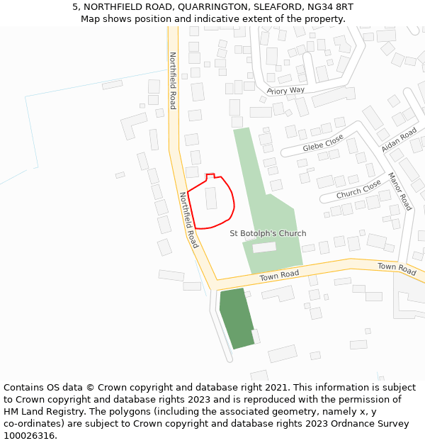 5, NORTHFIELD ROAD, QUARRINGTON, SLEAFORD, NG34 8RT: Location map and indicative extent of plot