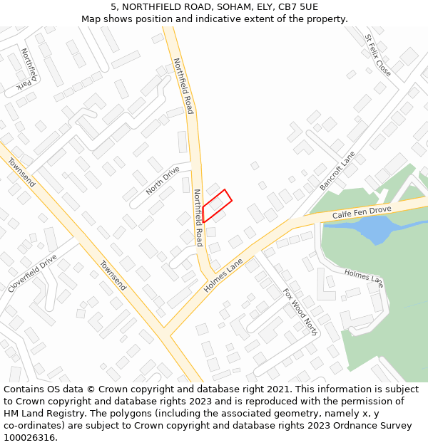 5, NORTHFIELD ROAD, SOHAM, ELY, CB7 5UE: Location map and indicative extent of plot