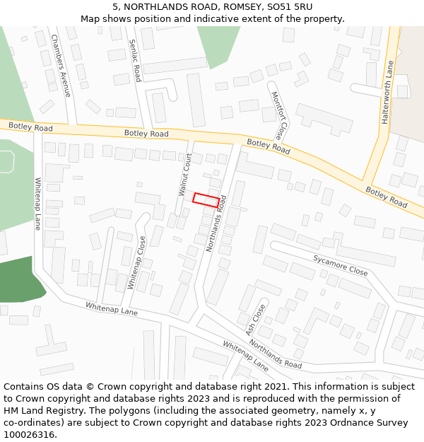 5, NORTHLANDS ROAD, ROMSEY, SO51 5RU: Location map and indicative extent of plot