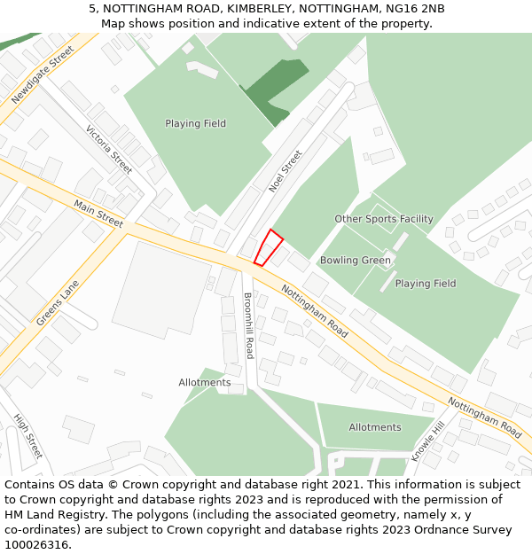 5, NOTTINGHAM ROAD, KIMBERLEY, NOTTINGHAM, NG16 2NB: Location map and indicative extent of plot