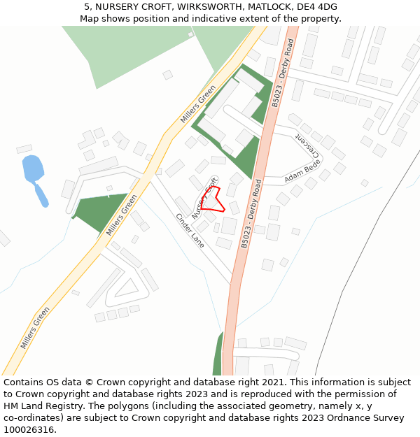 5, NURSERY CROFT, WIRKSWORTH, MATLOCK, DE4 4DG: Location map and indicative extent of plot