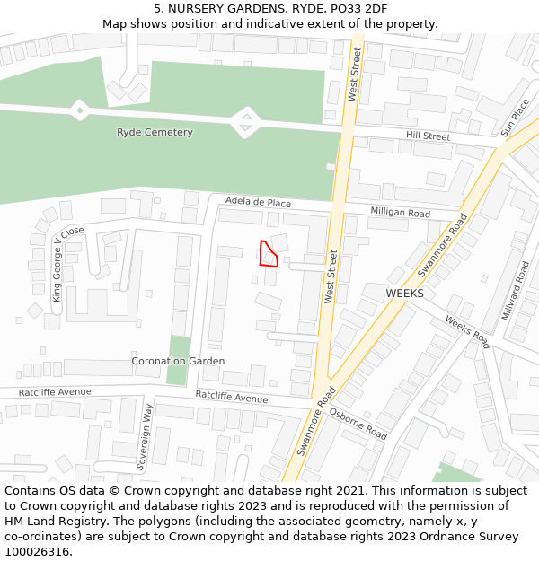 5, NURSERY GARDENS, RYDE, PO33 2DF: Location map and indicative extent of plot