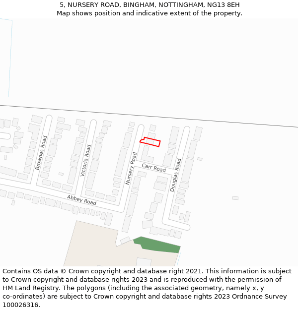 5, NURSERY ROAD, BINGHAM, NOTTINGHAM, NG13 8EH: Location map and indicative extent of plot