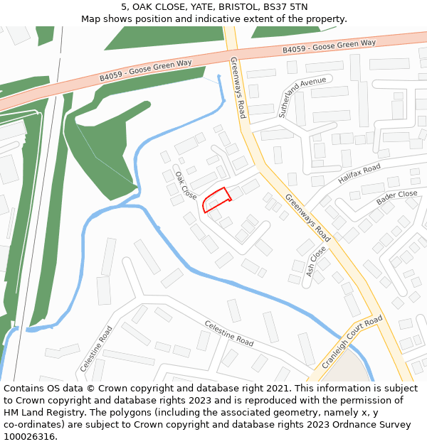 5, OAK CLOSE, YATE, BRISTOL, BS37 5TN: Location map and indicative extent of plot