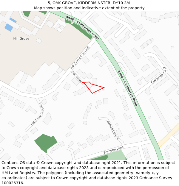 5, OAK GROVE, KIDDERMINSTER, DY10 3AL: Location map and indicative extent of plot