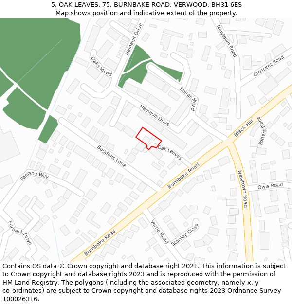 5, OAK LEAVES, 75, BURNBAKE ROAD, VERWOOD, BH31 6ES: Location map and indicative extent of plot