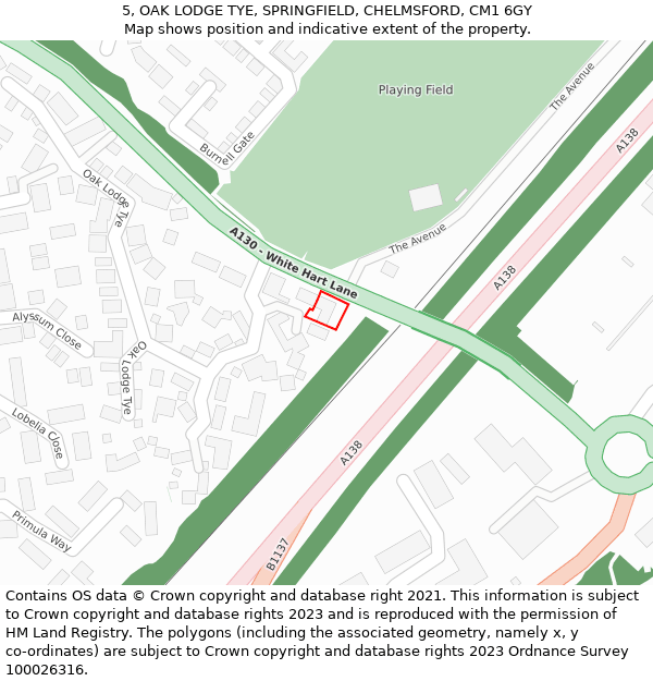 5, OAK LODGE TYE, SPRINGFIELD, CHELMSFORD, CM1 6GY: Location map and indicative extent of plot