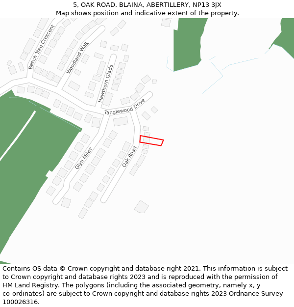 5, OAK ROAD, BLAINA, ABERTILLERY, NP13 3JX: Location map and indicative extent of plot