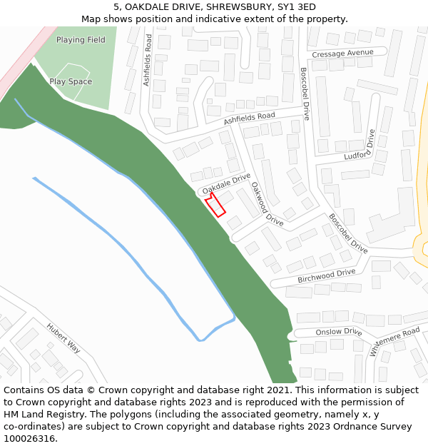 5, OAKDALE DRIVE, SHREWSBURY, SY1 3ED: Location map and indicative extent of plot