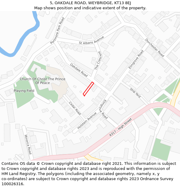 5, OAKDALE ROAD, WEYBRIDGE, KT13 8EJ: Location map and indicative extent of plot