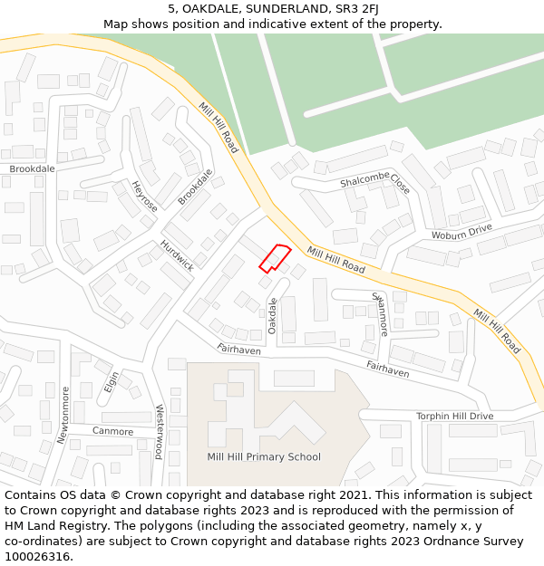 5, OAKDALE, SUNDERLAND, SR3 2FJ: Location map and indicative extent of plot