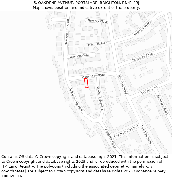 5, OAKDENE AVENUE, PORTSLADE, BRIGHTON, BN41 2RJ: Location map and indicative extent of plot