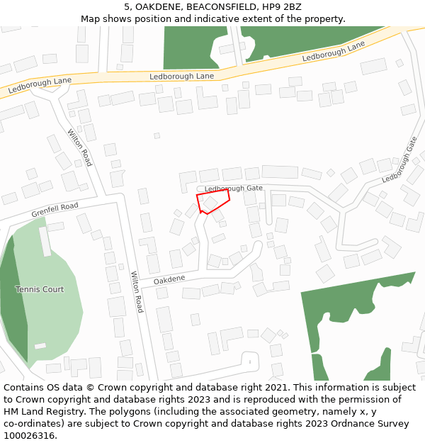 5, OAKDENE, BEACONSFIELD, HP9 2BZ: Location map and indicative extent of plot