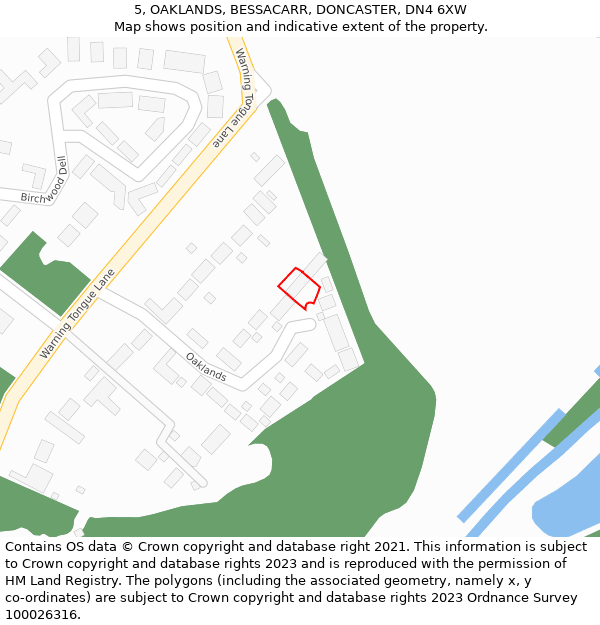 5, OAKLANDS, BESSACARR, DONCASTER, DN4 6XW: Location map and indicative extent of plot