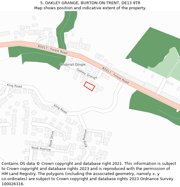 5, OAKLEY GRANGE, BURTON-ON-TRENT, DE13 9TR: Location map and indicative extent of plot