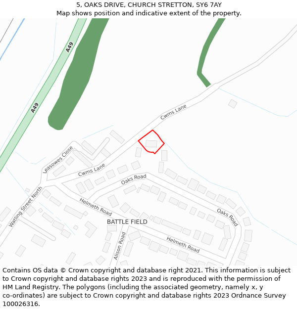 5, OAKS DRIVE, CHURCH STRETTON, SY6 7AY: Location map and indicative extent of plot