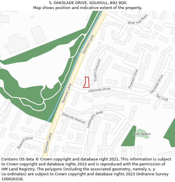 5, OAKSLADE DRIVE, SOLIHULL, B92 9QG: Location map and indicative extent of plot