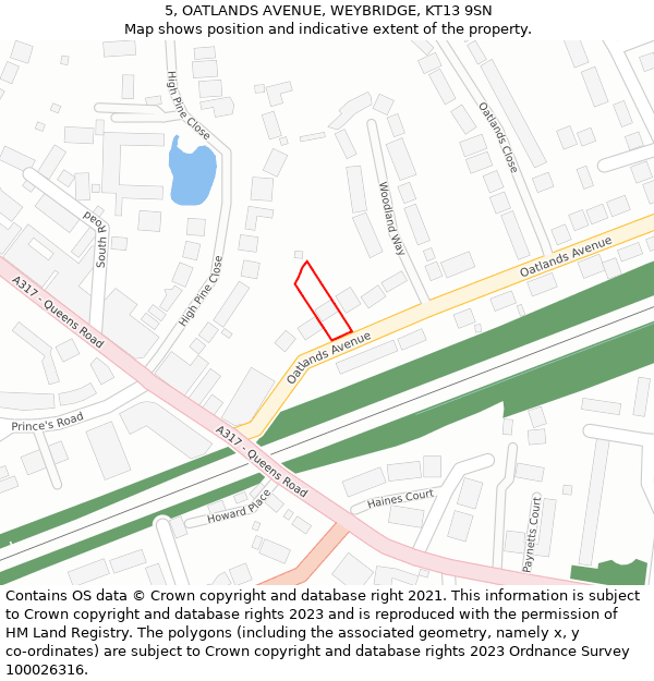 5, OATLANDS AVENUE, WEYBRIDGE, KT13 9SN: Location map and indicative extent of plot