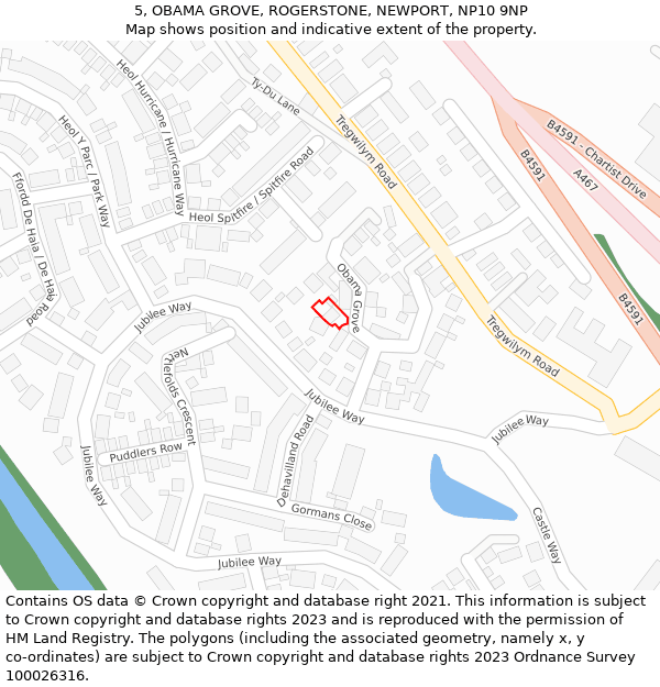 5, OBAMA GROVE, ROGERSTONE, NEWPORT, NP10 9NP: Location map and indicative extent of plot