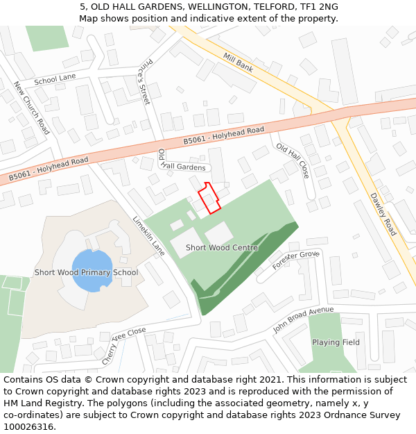5, OLD HALL GARDENS, WELLINGTON, TELFORD, TF1 2NG: Location map and indicative extent of plot