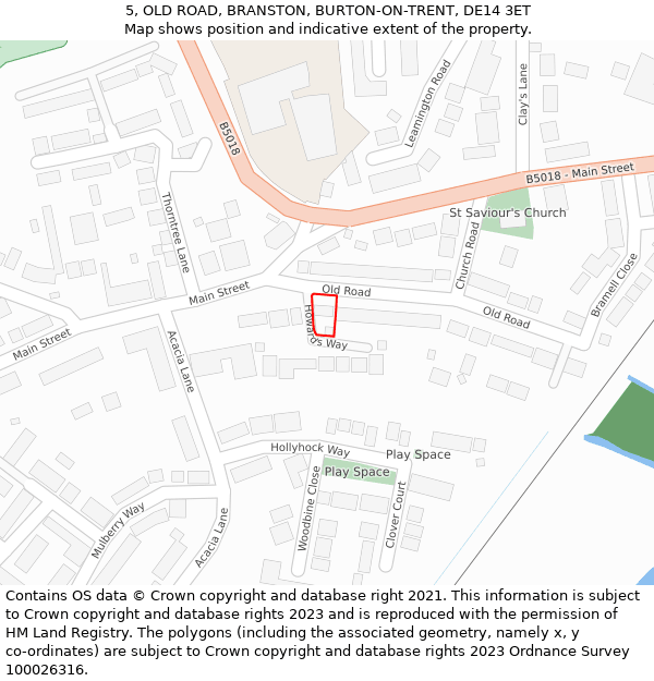 5, OLD ROAD, BRANSTON, BURTON-ON-TRENT, DE14 3ET: Location map and indicative extent of plot