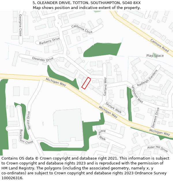 5, OLEANDER DRIVE, TOTTON, SOUTHAMPTON, SO40 8XX: Location map and indicative extent of plot