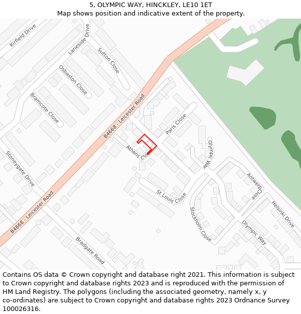 5, OLYMPIC WAY, HINCKLEY, LE10 1ET: Location map and indicative extent of plot