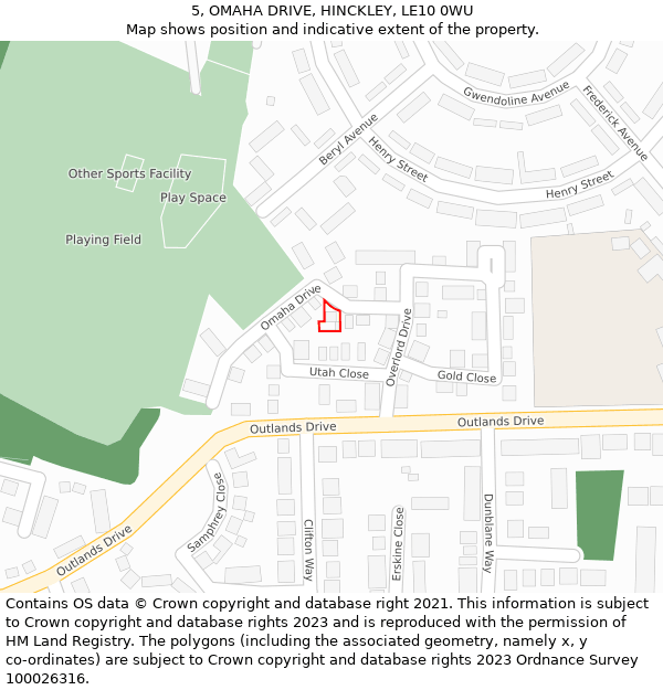 5, OMAHA DRIVE, HINCKLEY, LE10 0WU: Location map and indicative extent of plot