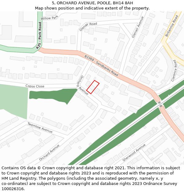 5, ORCHARD AVENUE, POOLE, BH14 8AH: Location map and indicative extent of plot