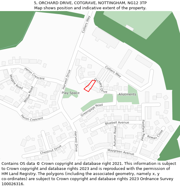 5, ORCHARD DRIVE, COTGRAVE, NOTTINGHAM, NG12 3TP: Location map and indicative extent of plot