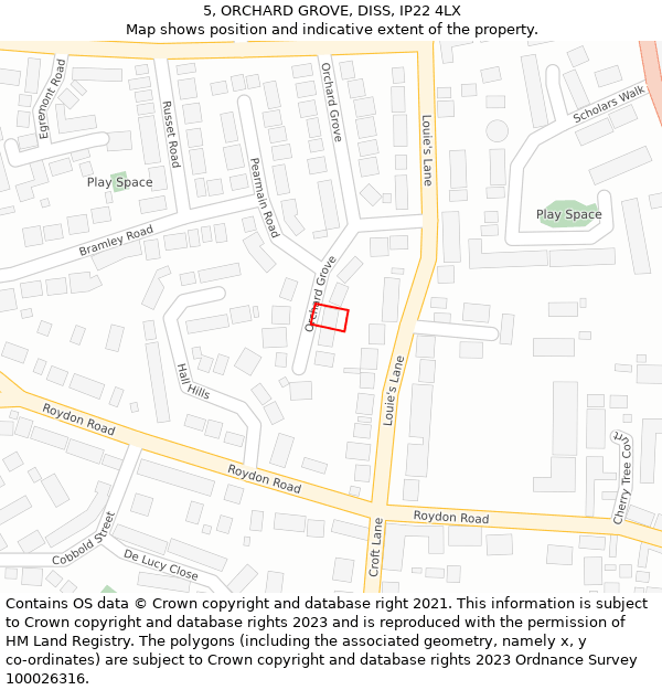 5, ORCHARD GROVE, DISS, IP22 4LX: Location map and indicative extent of plot