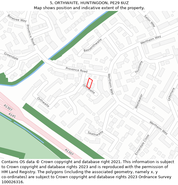 5, ORTHWAITE, HUNTINGDON, PE29 6UZ: Location map and indicative extent of plot