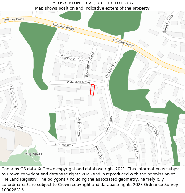 5, OSBERTON DRIVE, DUDLEY, DY1 2UG: Location map and indicative extent of plot