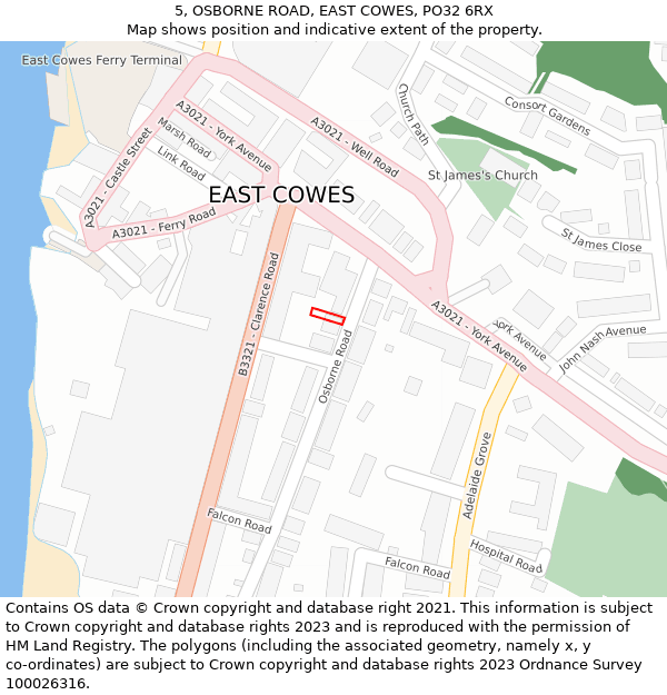5, OSBORNE ROAD, EAST COWES, PO32 6RX: Location map and indicative extent of plot