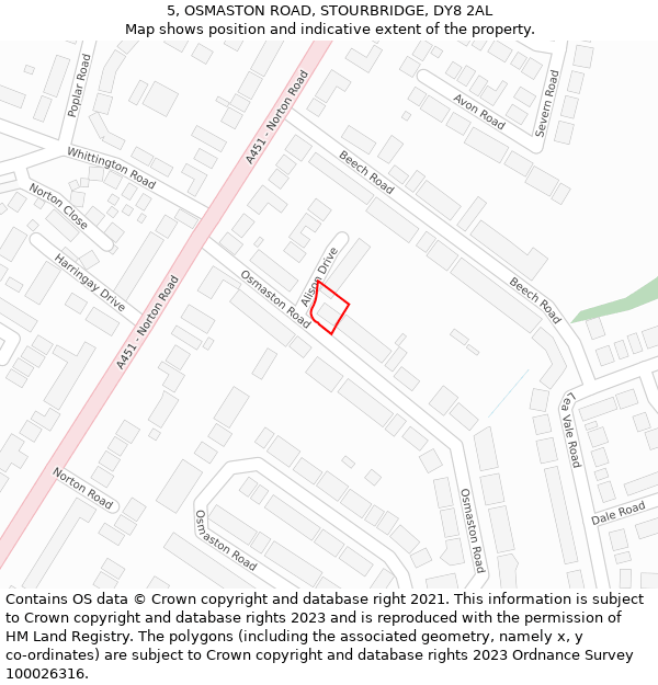 5, OSMASTON ROAD, STOURBRIDGE, DY8 2AL: Location map and indicative extent of plot