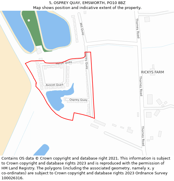 5, OSPREY QUAY, EMSWORTH, PO10 8BZ: Location map and indicative extent of plot