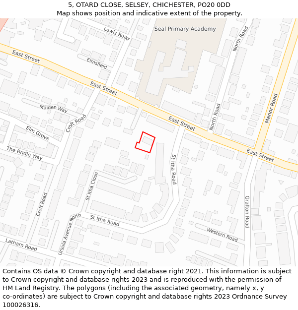 5, OTARD CLOSE, SELSEY, CHICHESTER, PO20 0DD: Location map and indicative extent of plot