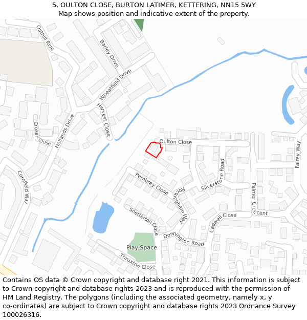 5, OULTON CLOSE, BURTON LATIMER, KETTERING, NN15 5WY: Location map and indicative extent of plot