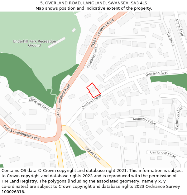 5, OVERLAND ROAD, LANGLAND, SWANSEA, SA3 4LS: Location map and indicative extent of plot