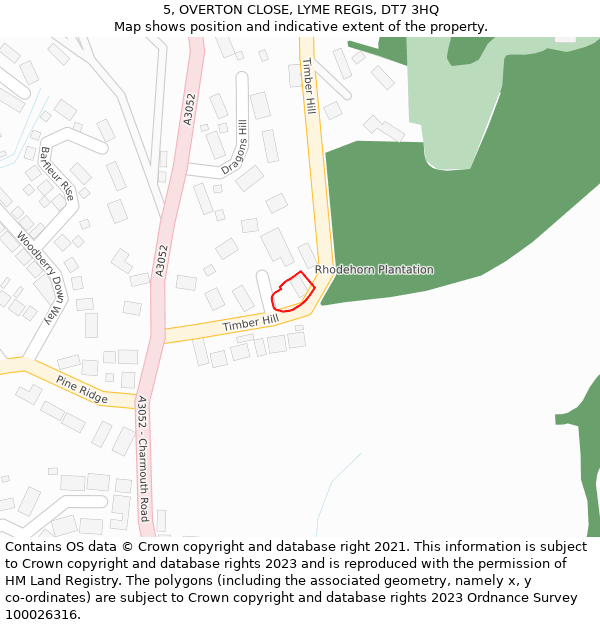 5, OVERTON CLOSE, LYME REGIS, DT7 3HQ: Location map and indicative extent of plot