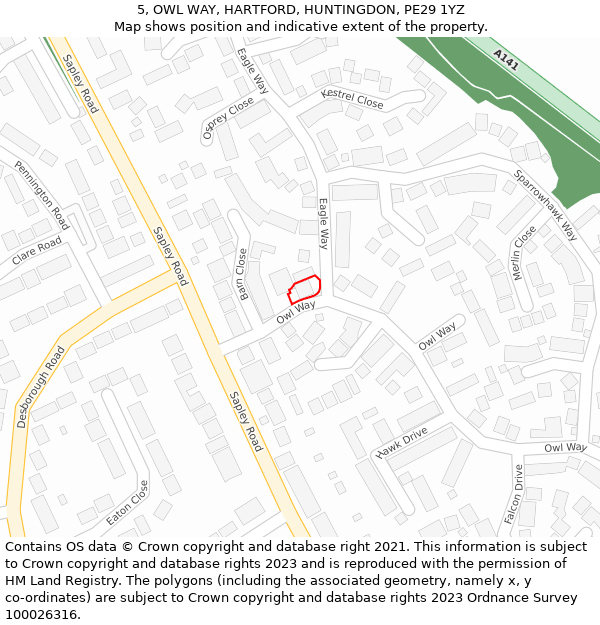 5, OWL WAY, HARTFORD, HUNTINGDON, PE29 1YZ: Location map and indicative extent of plot