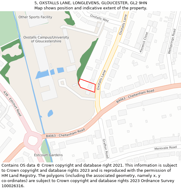 5, OXSTALLS LANE, LONGLEVENS, GLOUCESTER, GL2 9HN: Location map and indicative extent of plot