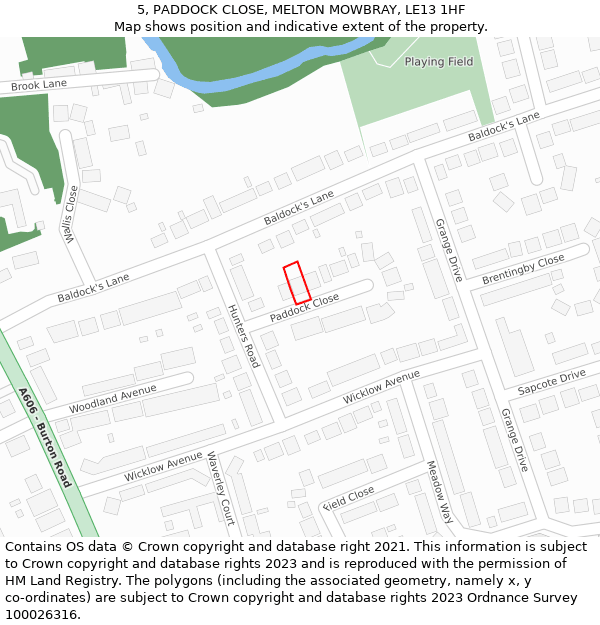 5, PADDOCK CLOSE, MELTON MOWBRAY, LE13 1HF: Location map and indicative extent of plot