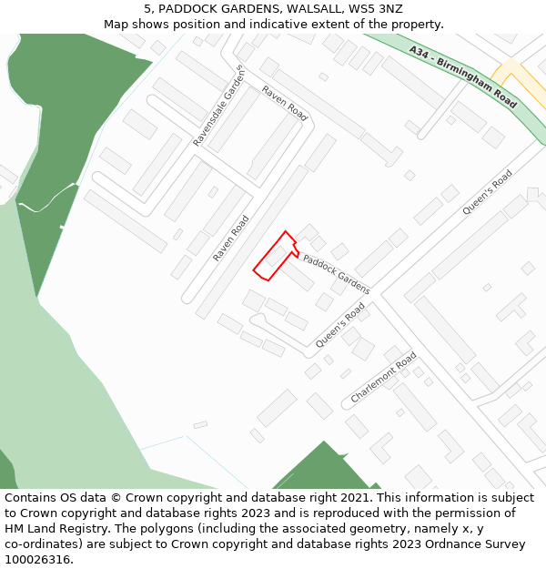 5, PADDOCK GARDENS, WALSALL, WS5 3NZ: Location map and indicative extent of plot