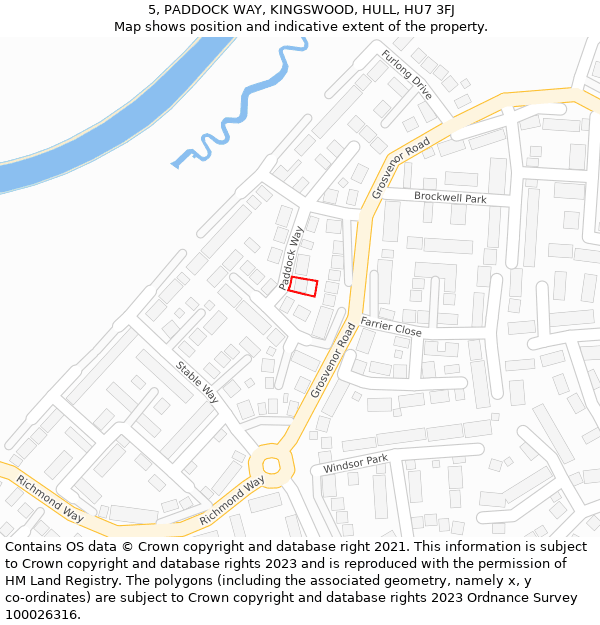 5, PADDOCK WAY, KINGSWOOD, HULL, HU7 3FJ: Location map and indicative extent of plot