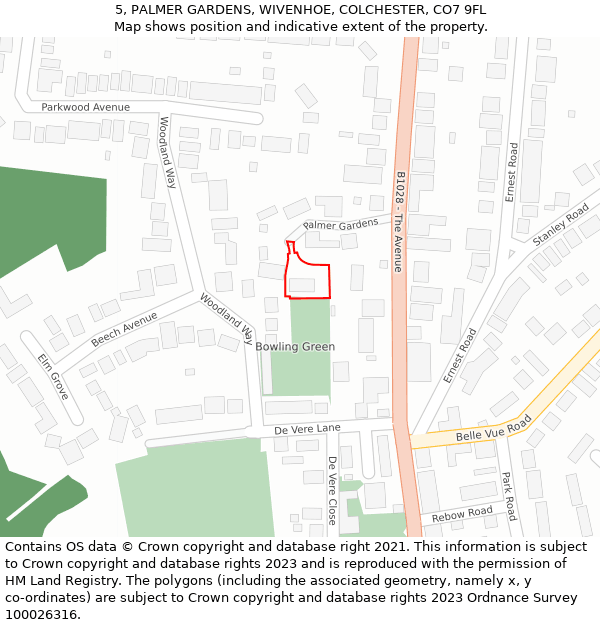 5, PALMER GARDENS, WIVENHOE, COLCHESTER, CO7 9FL: Location map and indicative extent of plot