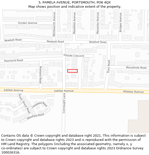 5, PAMELA AVENUE, PORTSMOUTH, PO6 4QX: Location map and indicative extent of plot